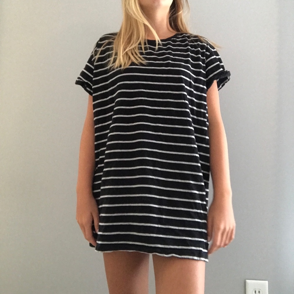 Black and Grey striped T-shirt dress